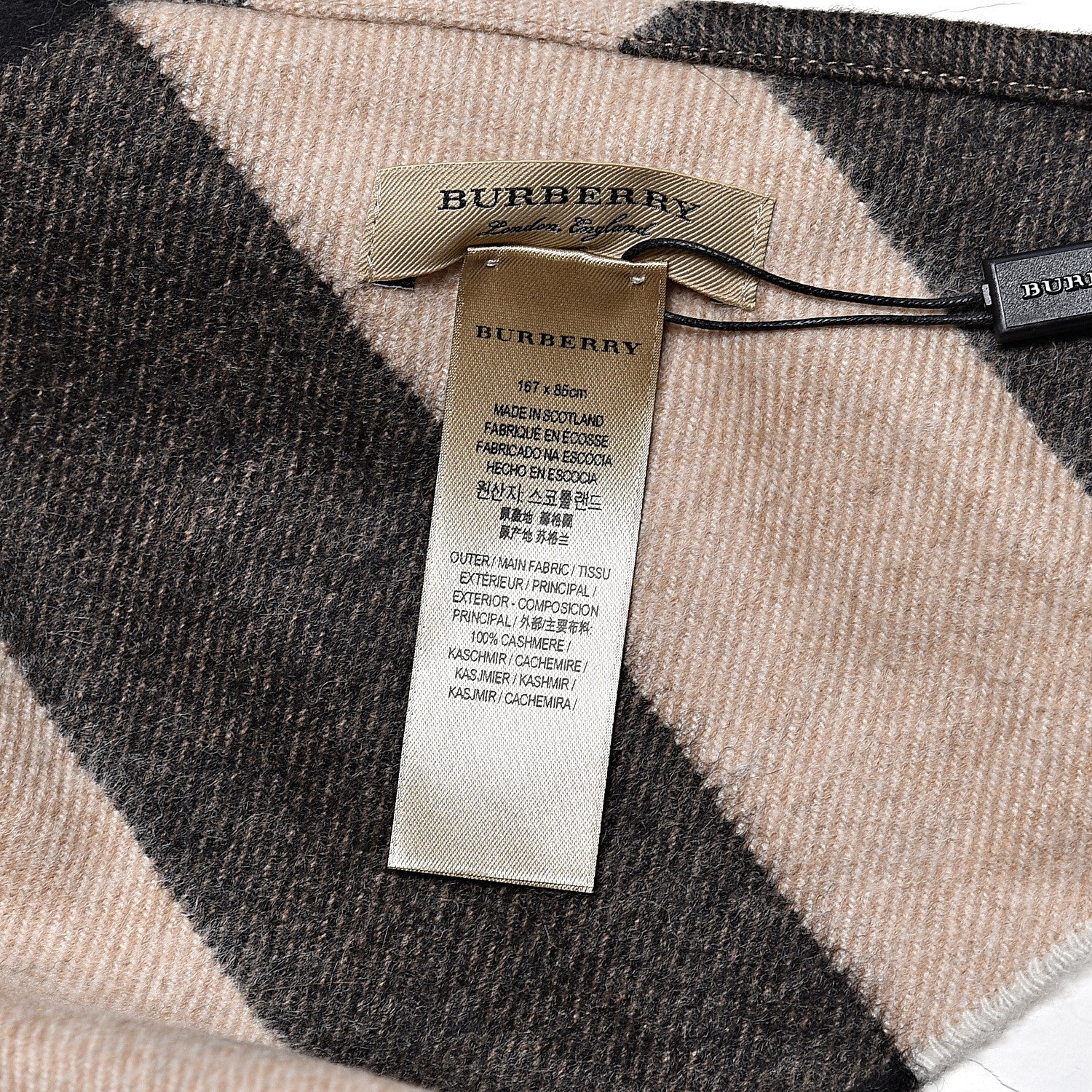 Burberry Cashmere Half Mega Check Bandana Scarf Camel 3 of 3