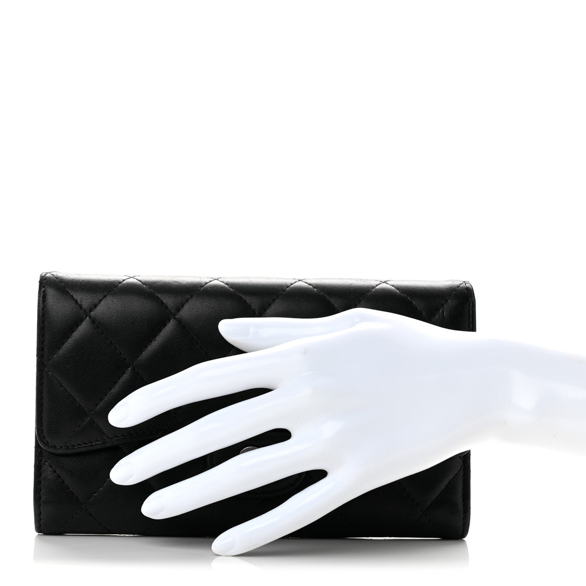 Lambskin Quilted Large Gusset Flap Wallet Black
