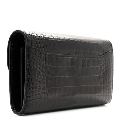 Hermes Shiny Alligator Enamel Constance Long Wallet To Go Black 3 of 10