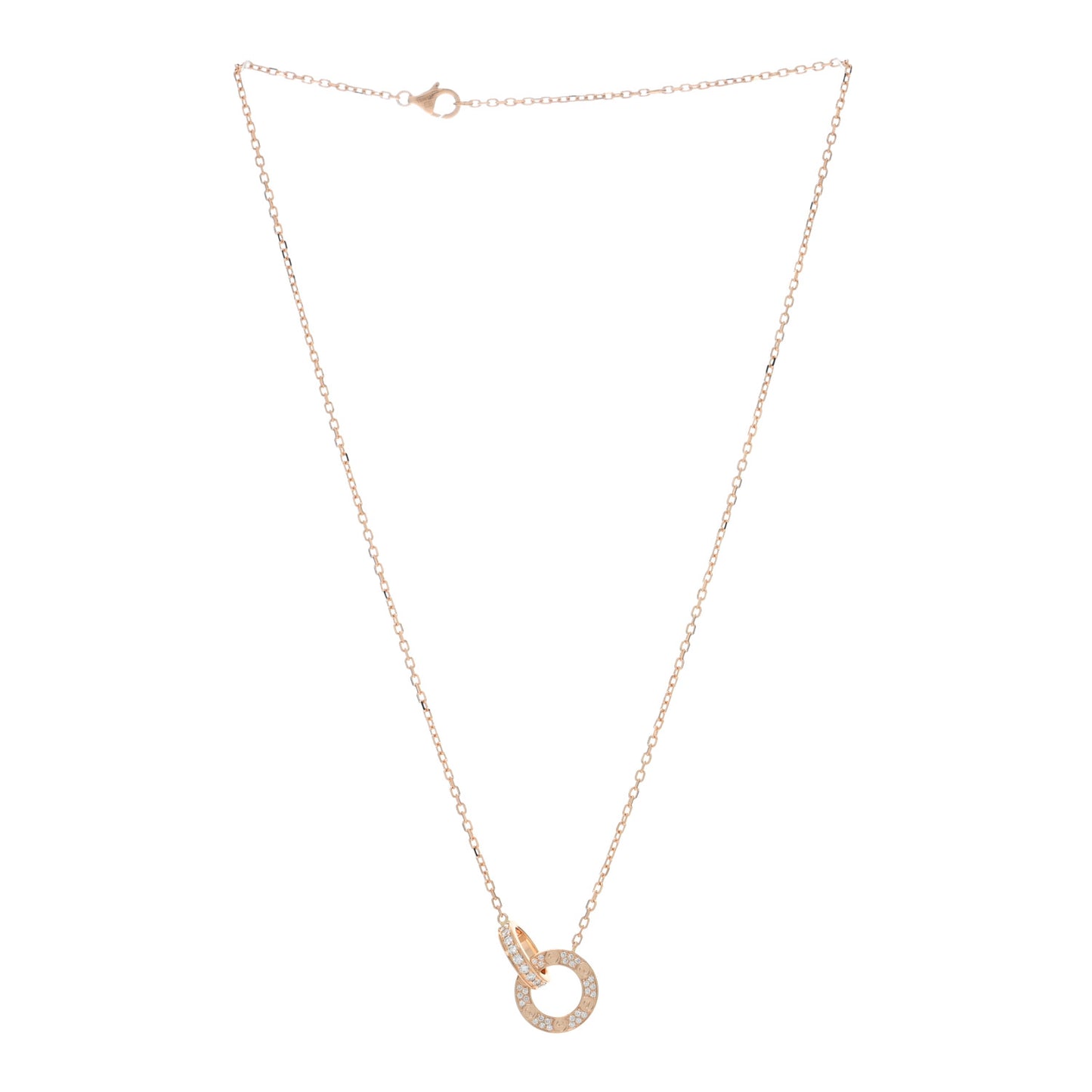 18K Pink Gold Diamond Interlocking LOVE Paved Necklace