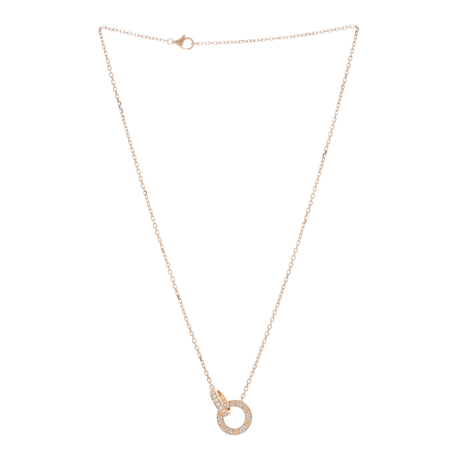 Cartier 18K Pink Gold Diamond Interlocking LOVE Paved Necklace 2 of 5