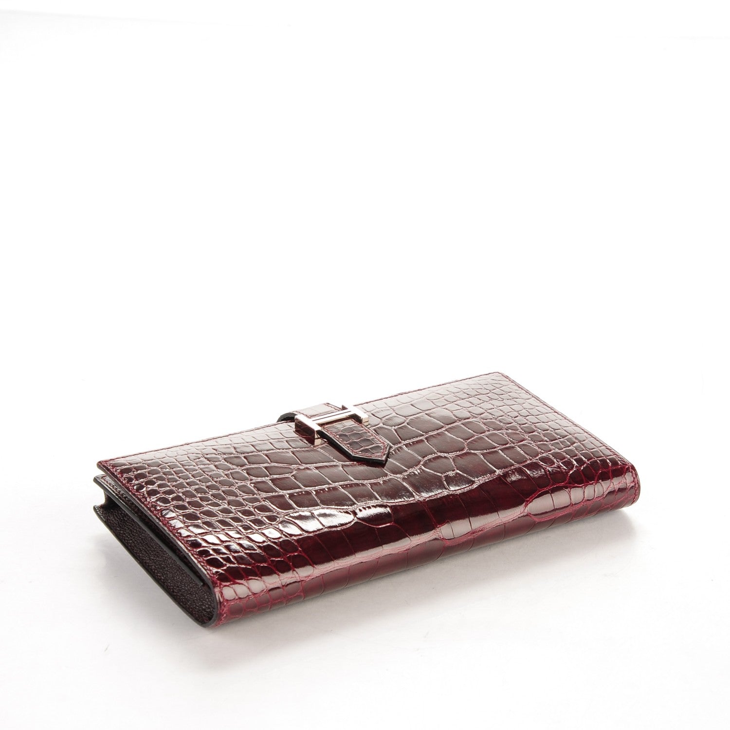 Hermes Shiny Alligator Bearn Wallet Bordeaux 4 of 8