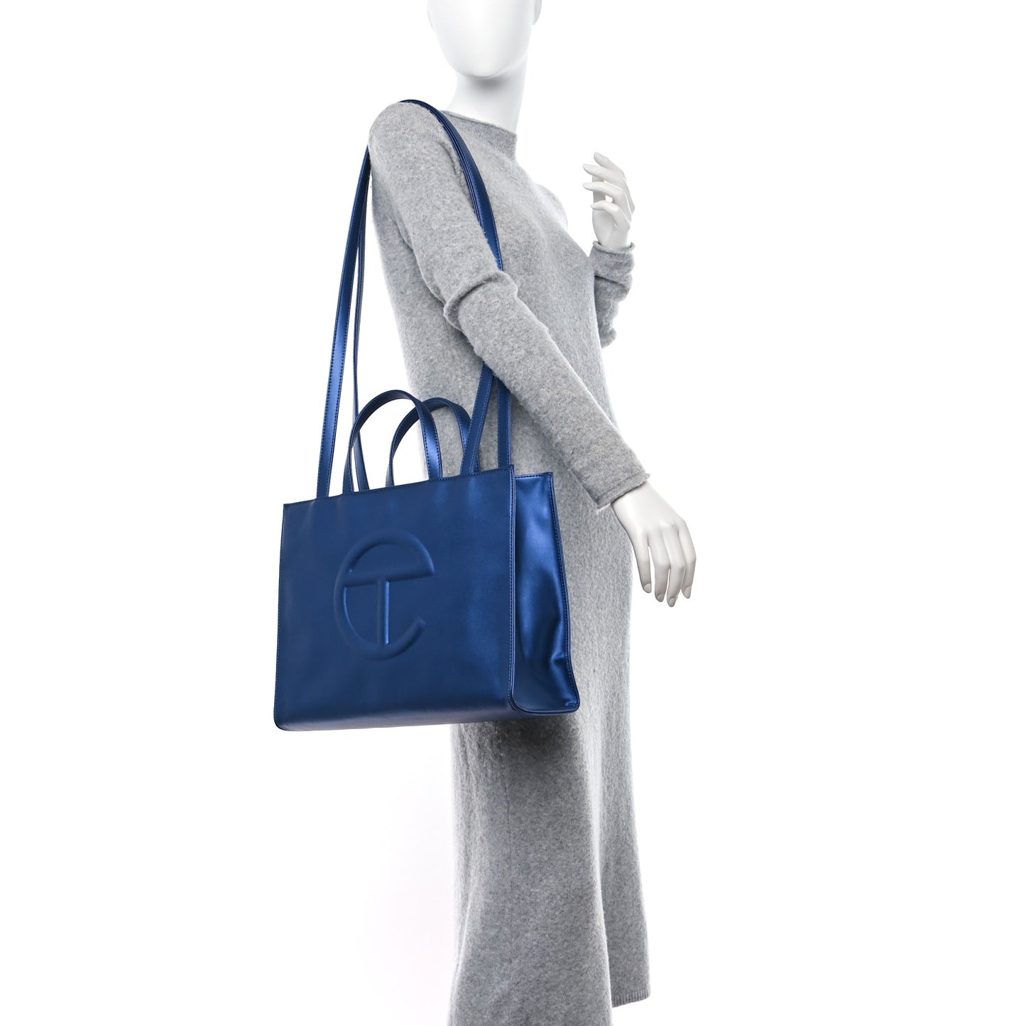 Metallic Vegan Leather Medium Shopping Bag Cobalt