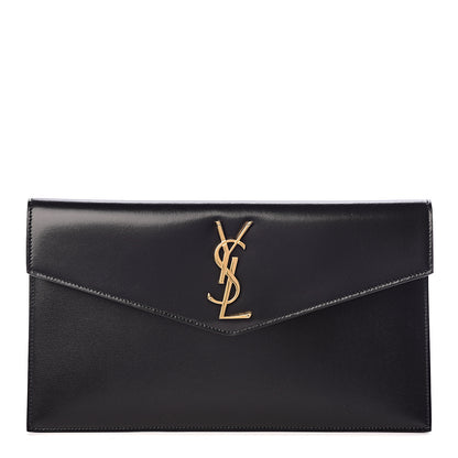 Saint Laurent Smooth Shiny Calfskin Monogram Uptown Pouch Black 1 of 9