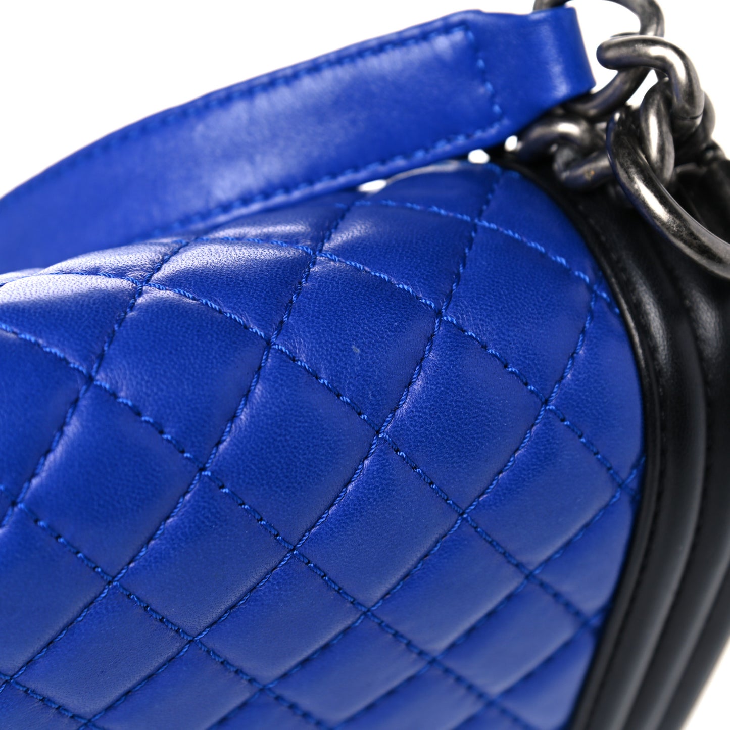 Lambskin Quilted Large Boy Flap Blue Black