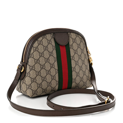 Gucci GG Supreme Monogram Textured Dollar Calfskin Web Small Ophidia Dome Shoulder Bag Beige Ebony New Acero 2 of 9