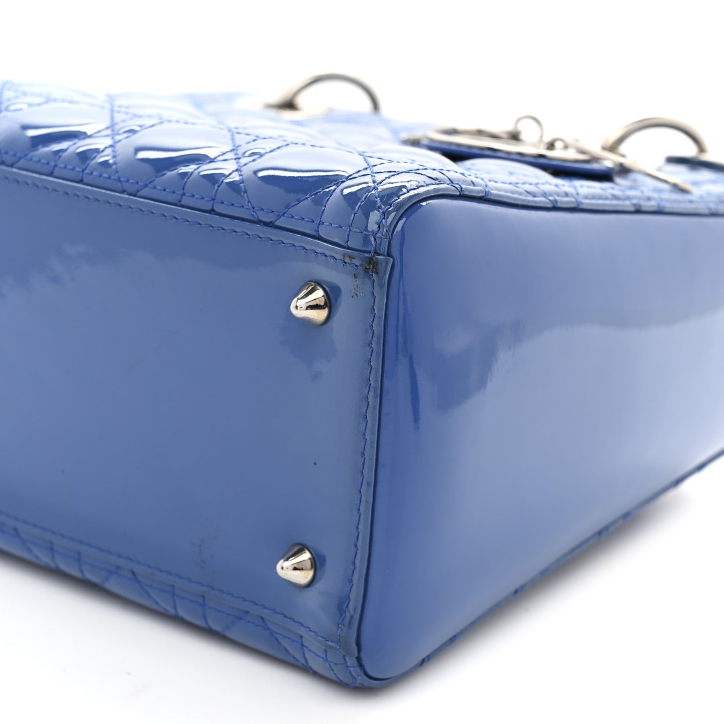 Patent Cannage Medium Lady Dior Blue