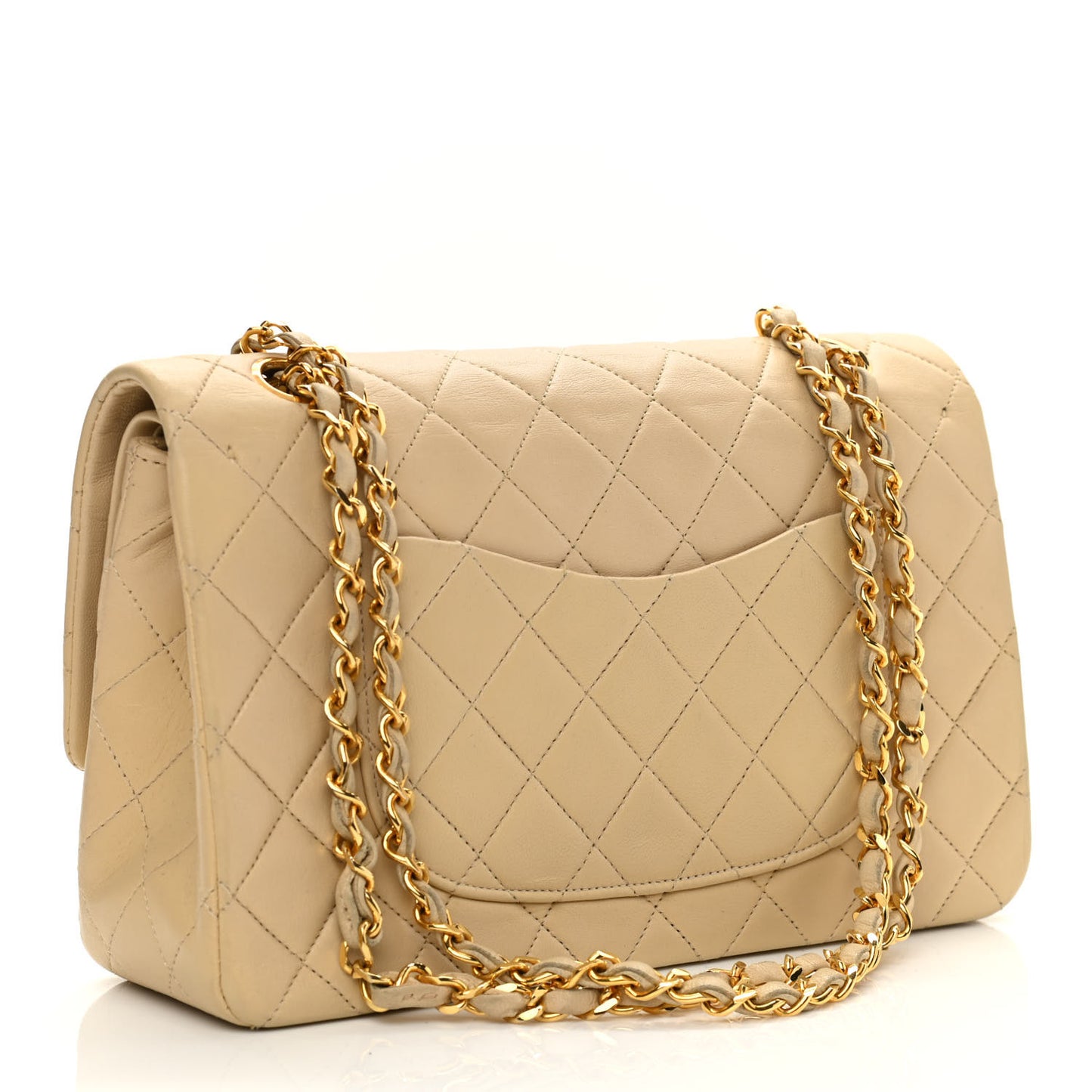 Lambskin Quilted Medium Double Flap Beige