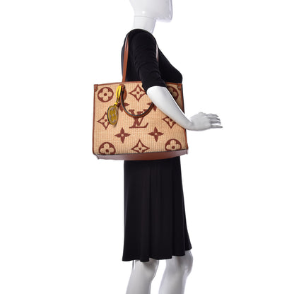 Louis Vuitton Raffia Calfskin Monogram Giant Onthego MM Tan 3 of 13