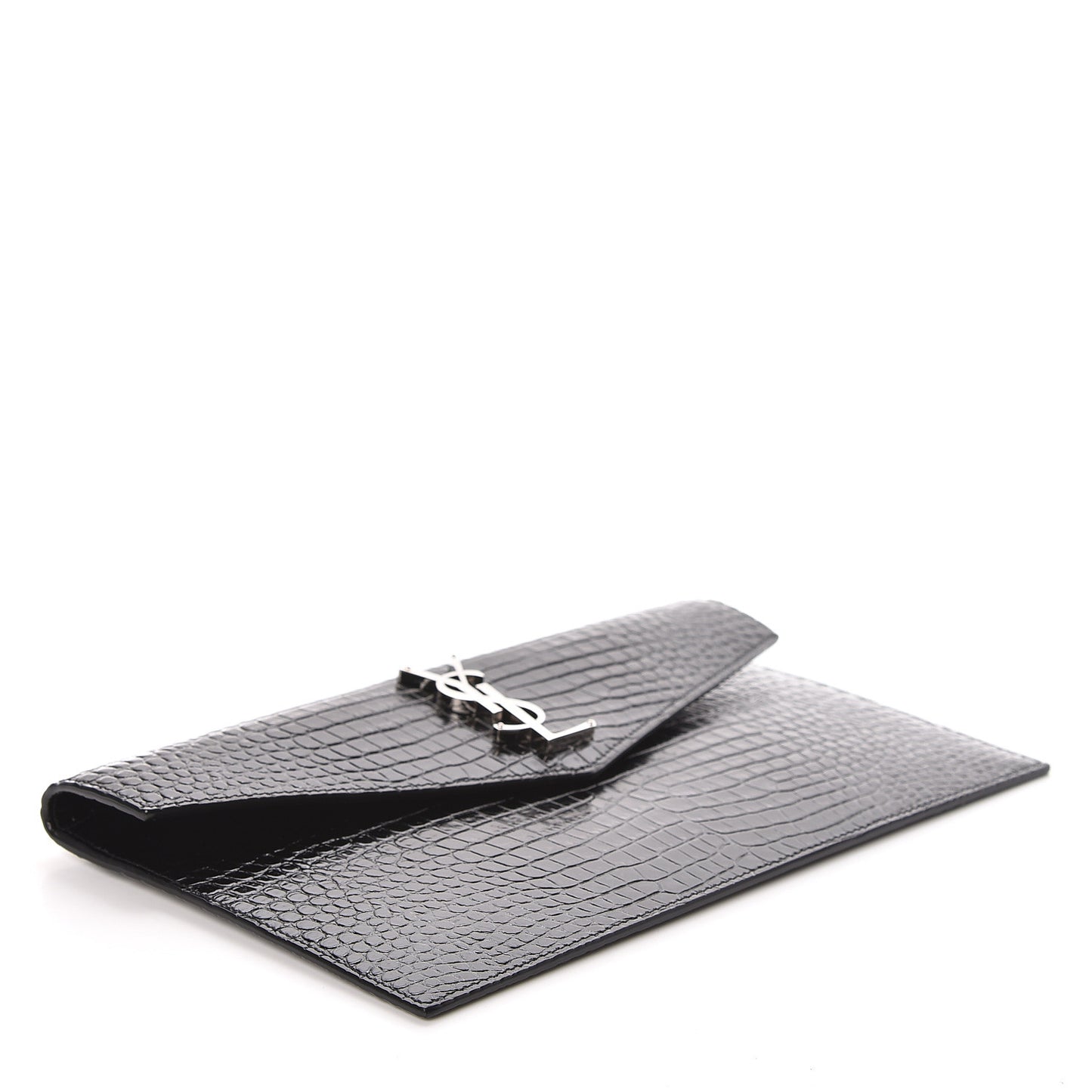 Calfskin Crocodile Embossed Uptown Monogram Clutch Black