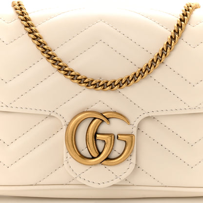 Gucci Calfskin Matelasse Mini GG Marmont Shoulder Bag With Card Holder White Black 9 of 12