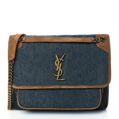 Saint Laurent Denim Suede Monogram Medium Niki Chain Satchel Blue Cinnamon 1 of 9