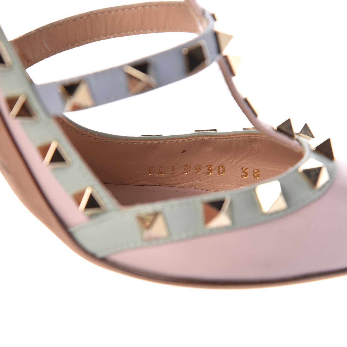 Nappa Watercolor Rockstud Ankle Strap 100mm Pumps 38 Rose Green Yellow Sky