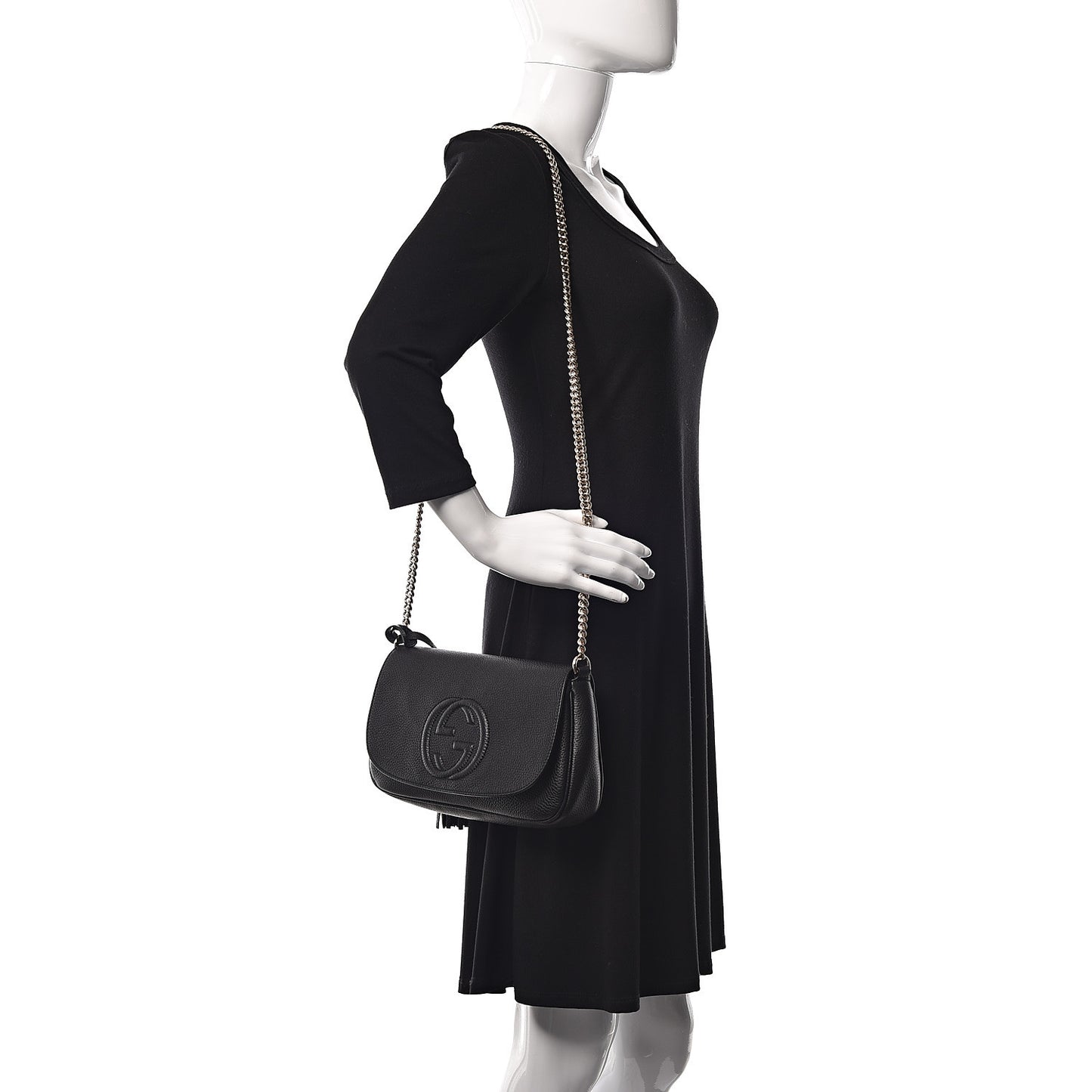 Pebbled Calfskin Medium Soho Flap Crossbody Black