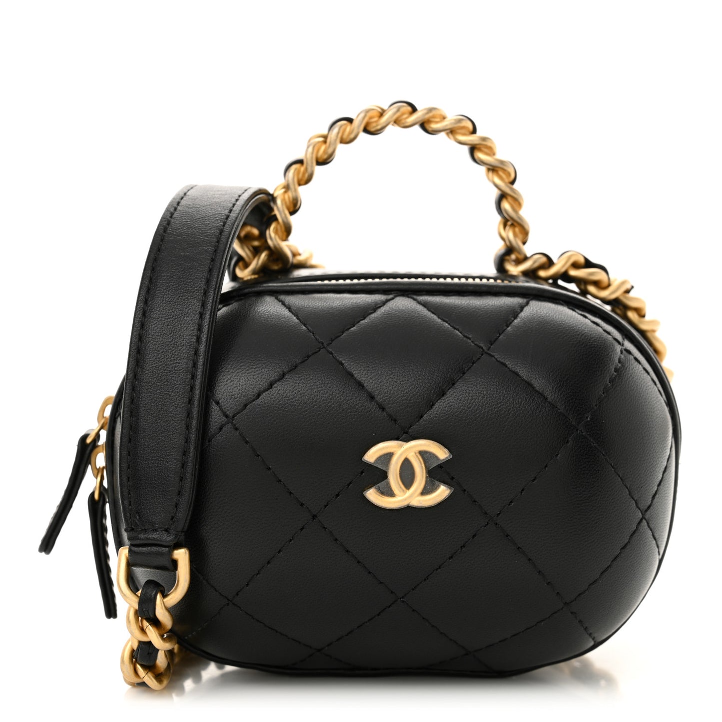 Lambskin Quilted CC Bubble Vanity Case With Chain Black