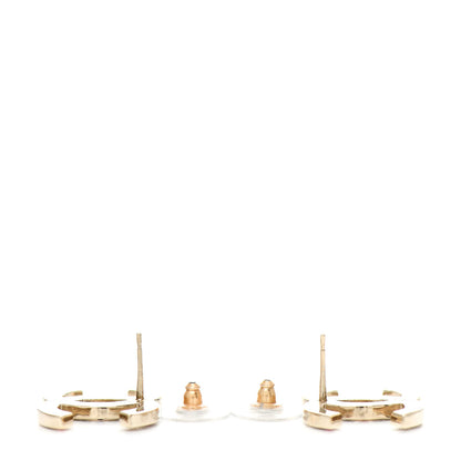 Chanel Crystal Enamel Large CC Earrings Gold Black White Pink 3 of 4