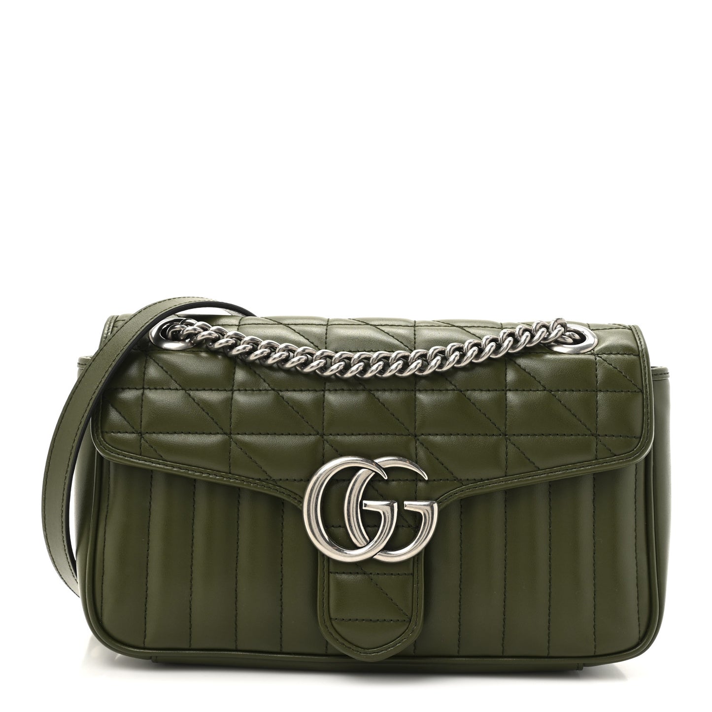 Calfskin Matelasse Aria Small GG Marmont Shoulder Bag Military Wood