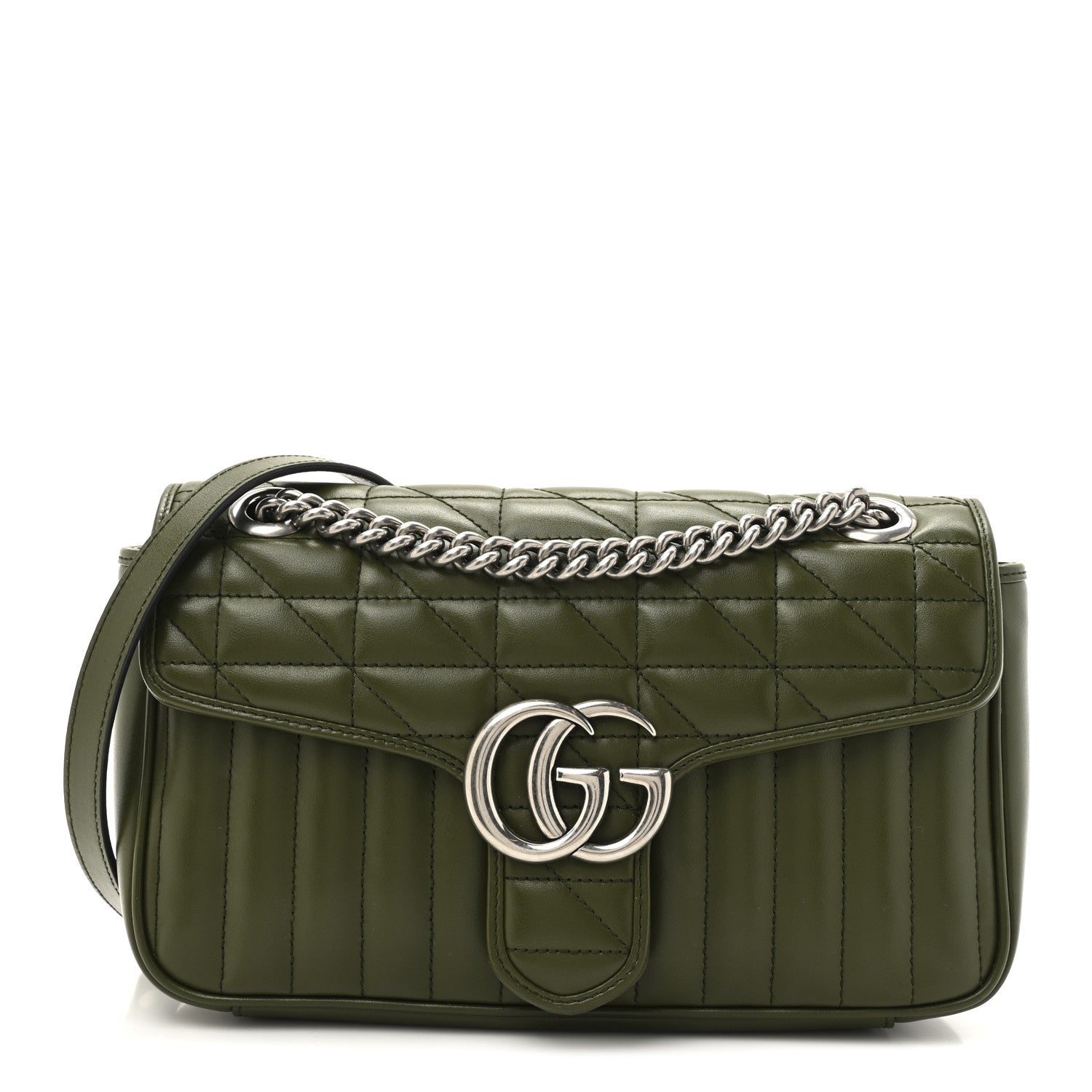Gucci Calfskin Matelasse Aria Small GG Marmont Shoulder Bag Military Wood 1 of 11