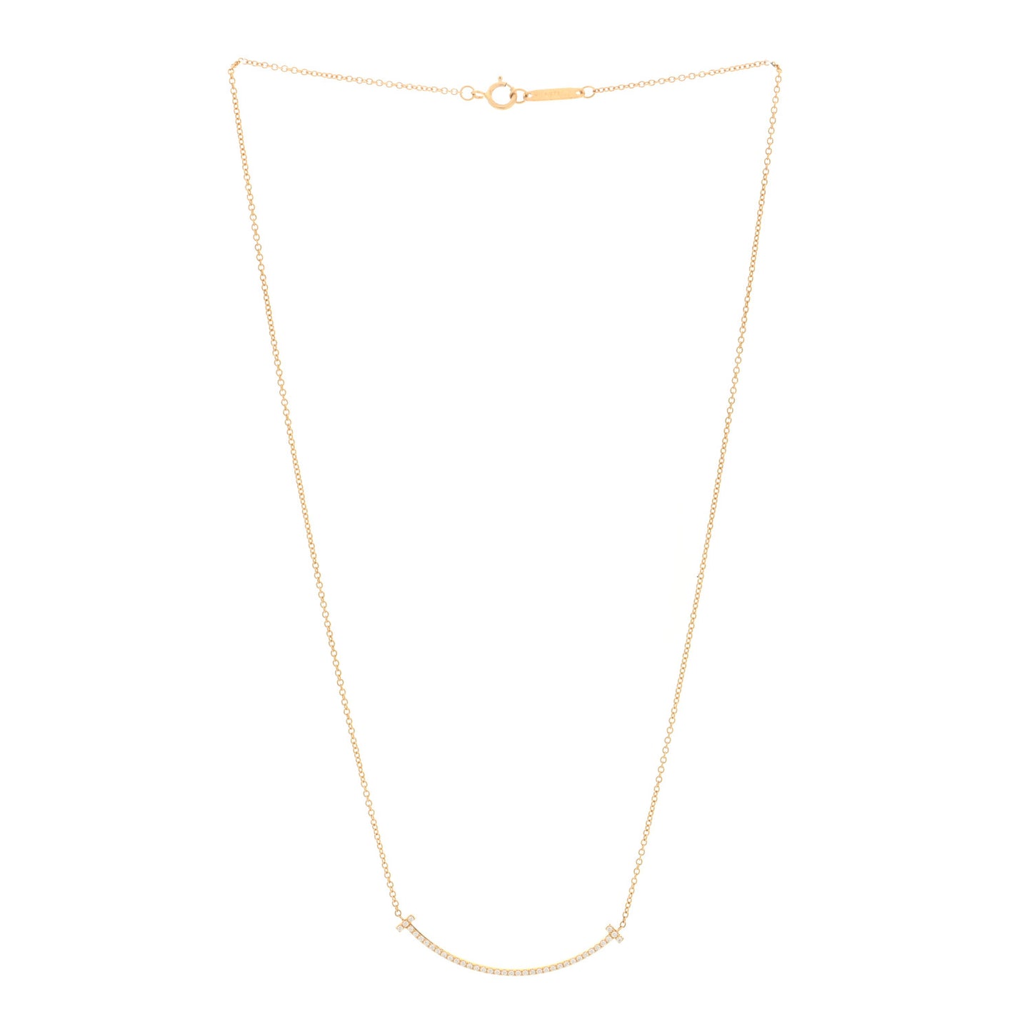 18K Yellow Gold Diamond Small T Smile Pendant Necklace
