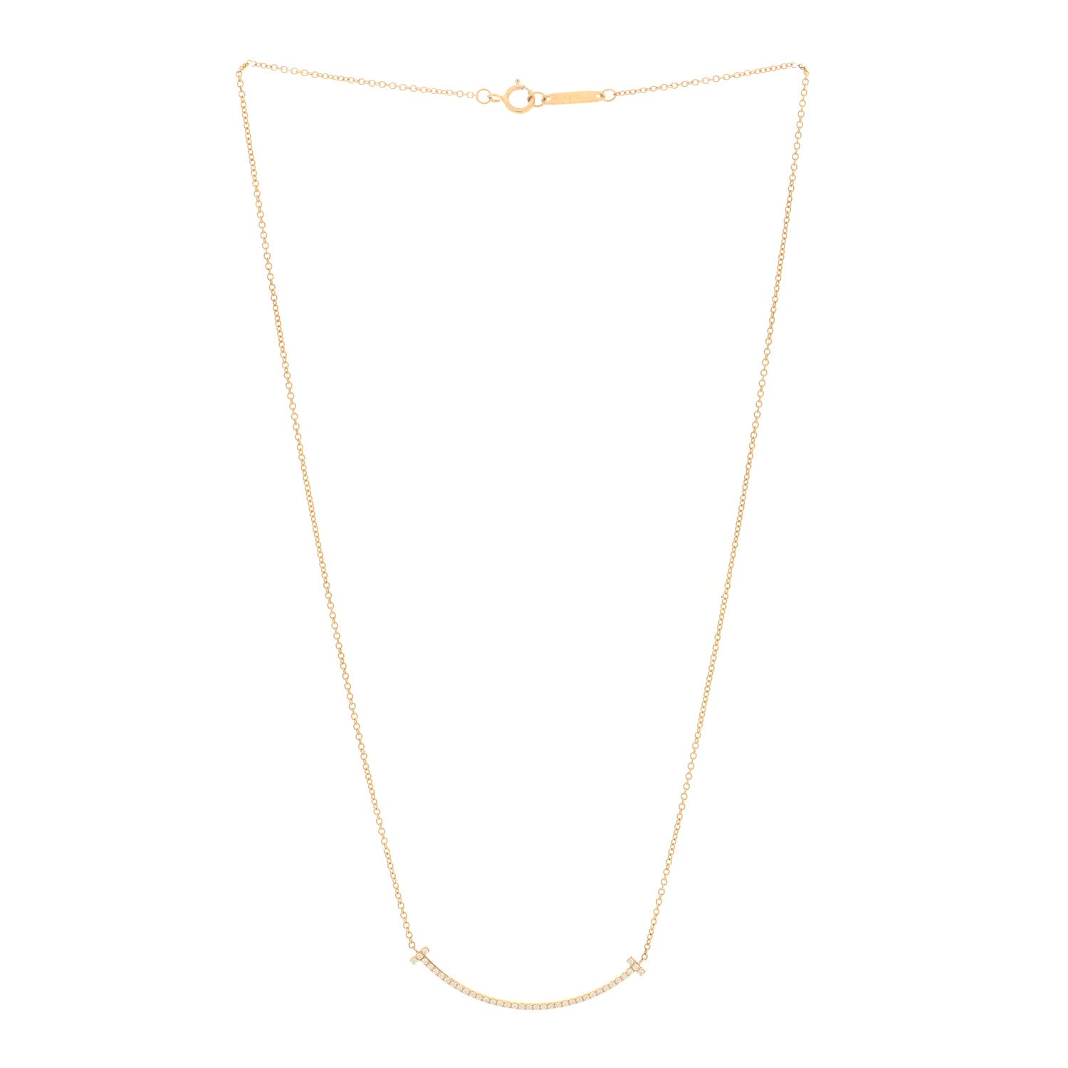 Tiffany 18K Yellow Gold Diamond Small T Smile Pendant Necklace 3 of 5