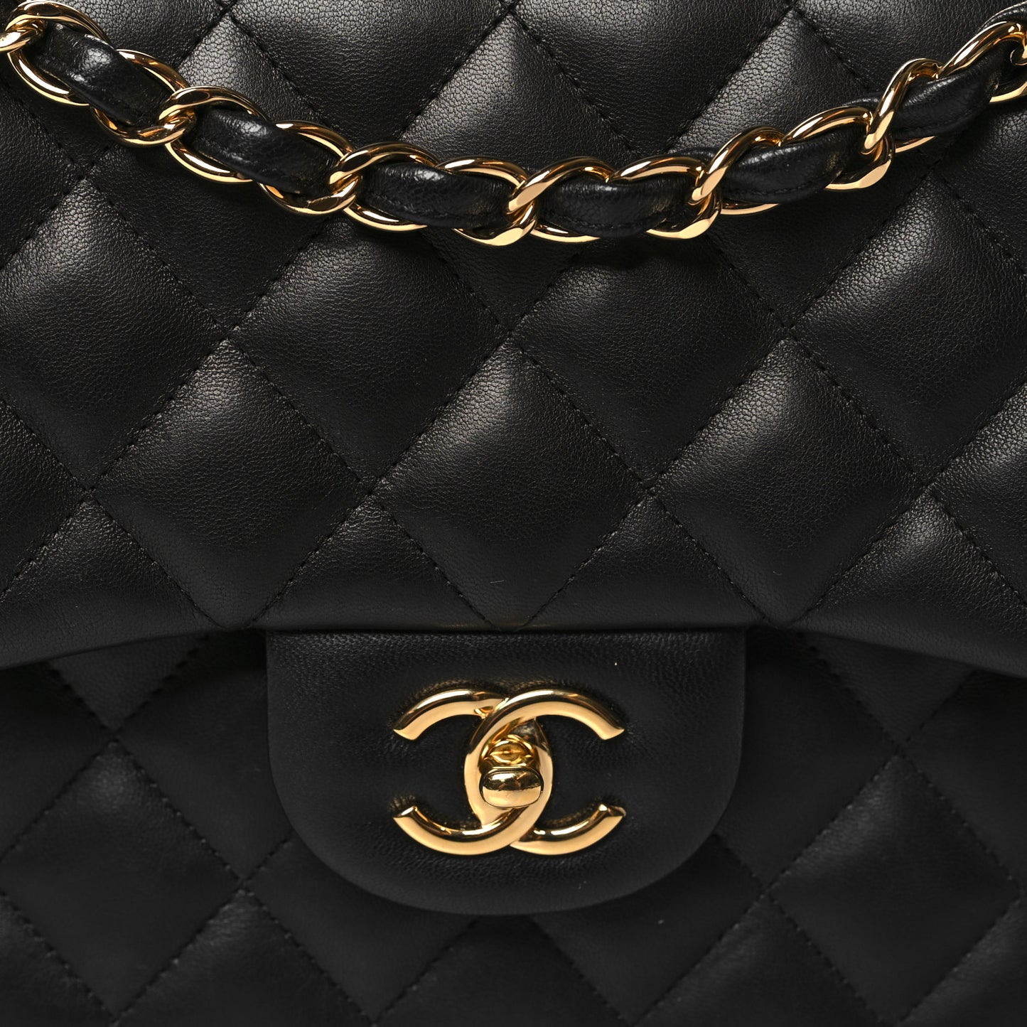 Lambskin Quilted Jumbo Double Flap Black