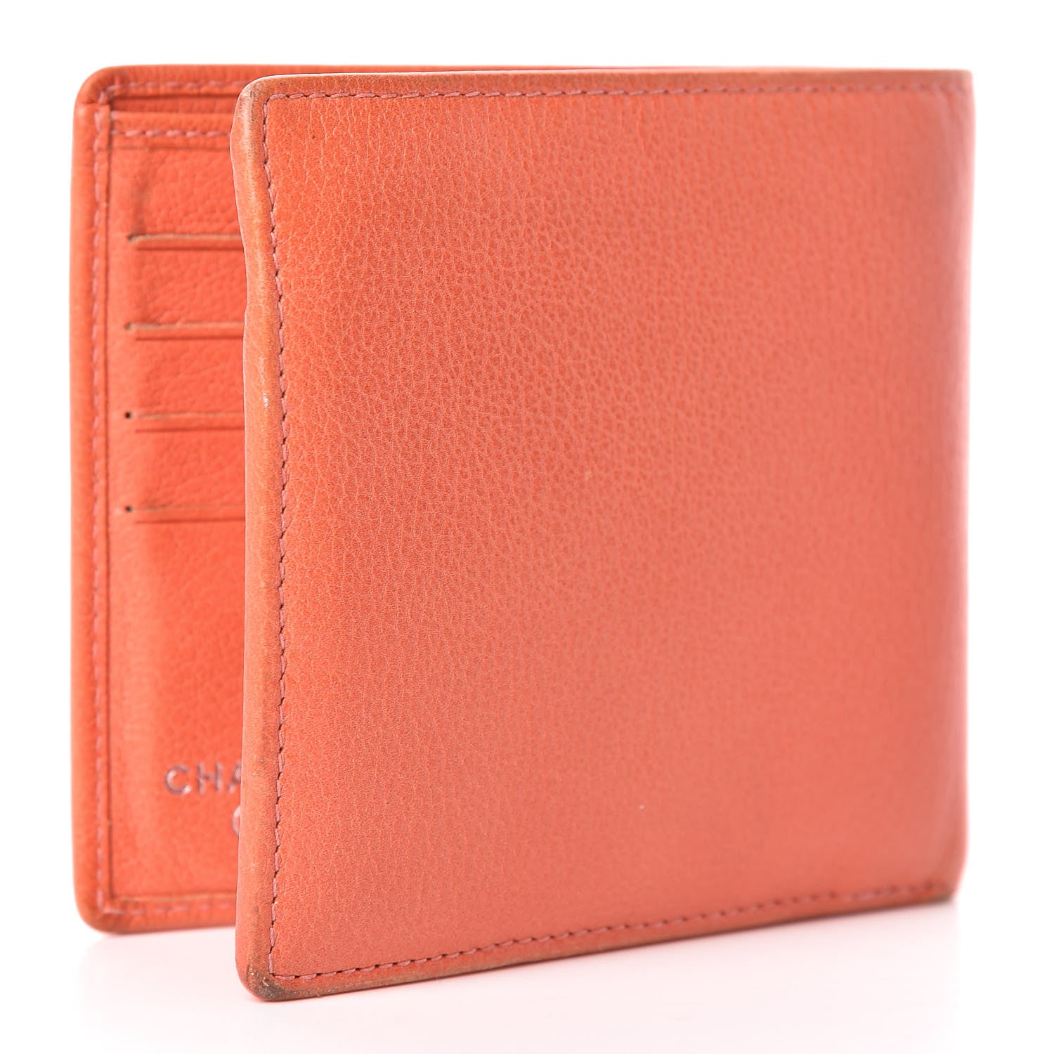 Chanel Goatskin Camellia Embossed Bi-Fold Wallet Coral 3 of 12