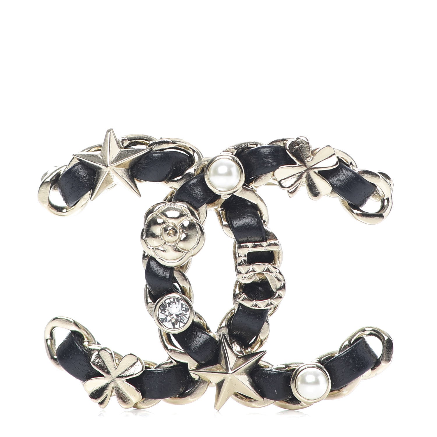 Chanel Lambskin Pearl Strass Sergeant Brooch Gold 1 of 5
