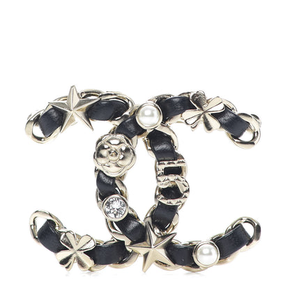 Chanel Lambskin Pearl Strass Sergeant Brooch Gold 1 of 5
