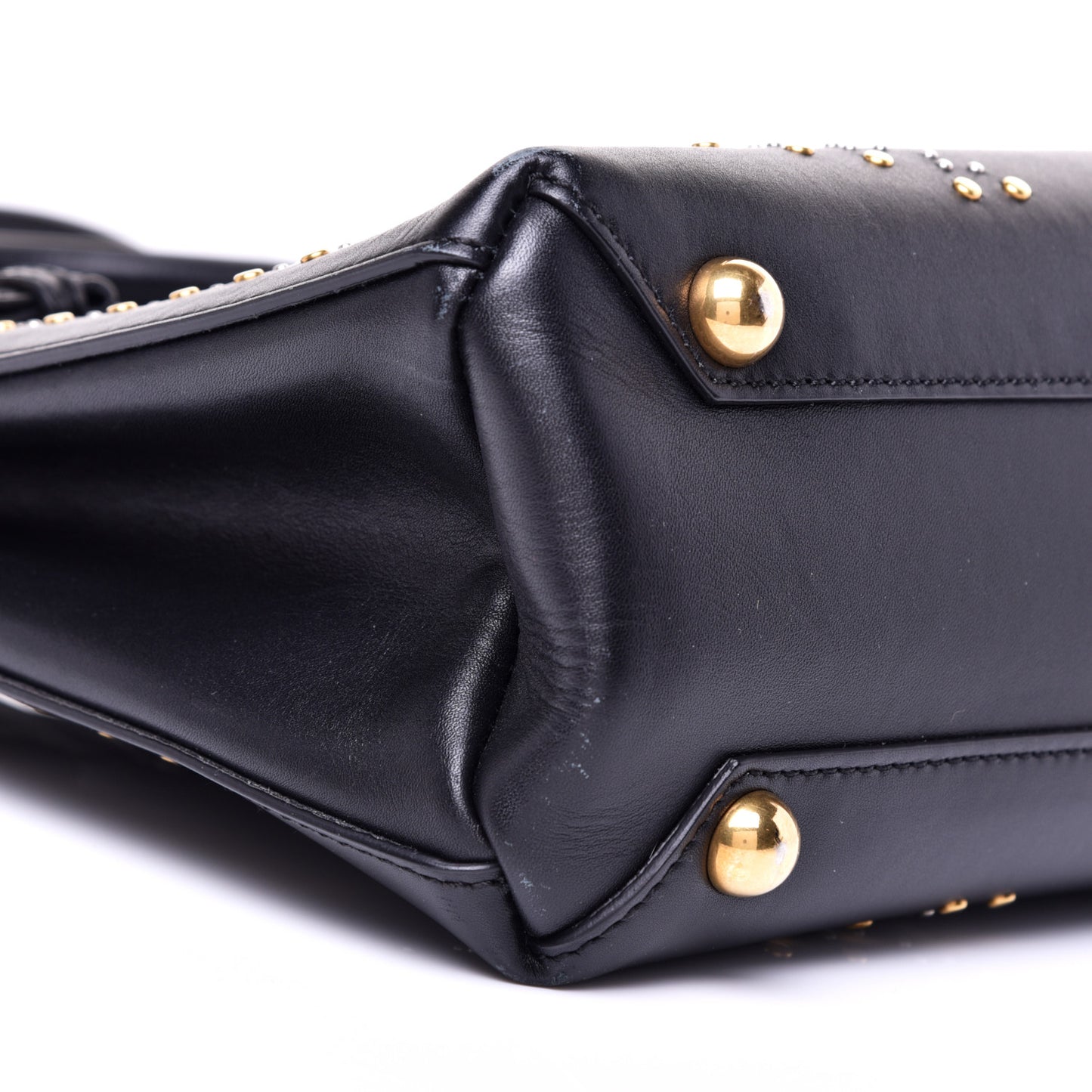 Smooth Calfskin Riveted Small Banner Tote Black