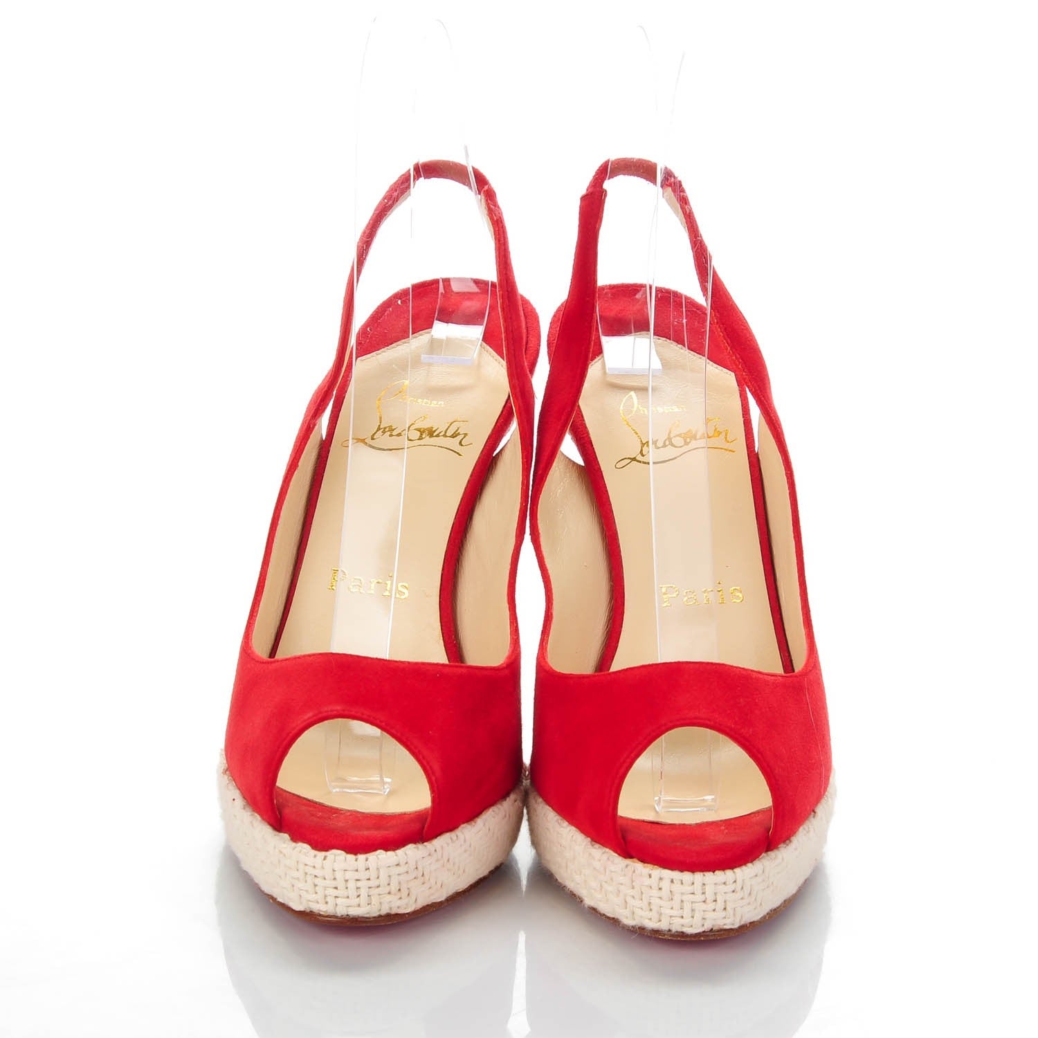 Christian Louboutin Suede YoYo Zeppa 120 Platform Slingback Peep Toe Pumps 36.5 Red 2 of 8