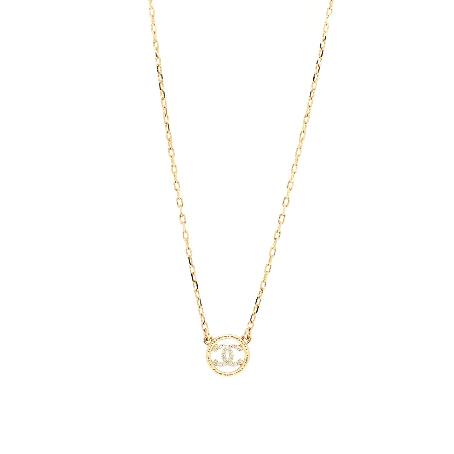 Chanel Crystal Metal CC Round Pendant Necklace Gold 1 of 6