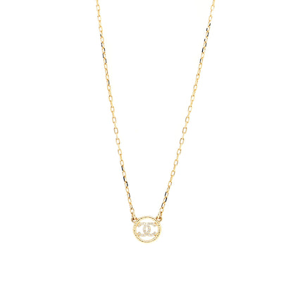 Chanel Crystal Metal CC Round Pendant Necklace Gold 1 of 6
