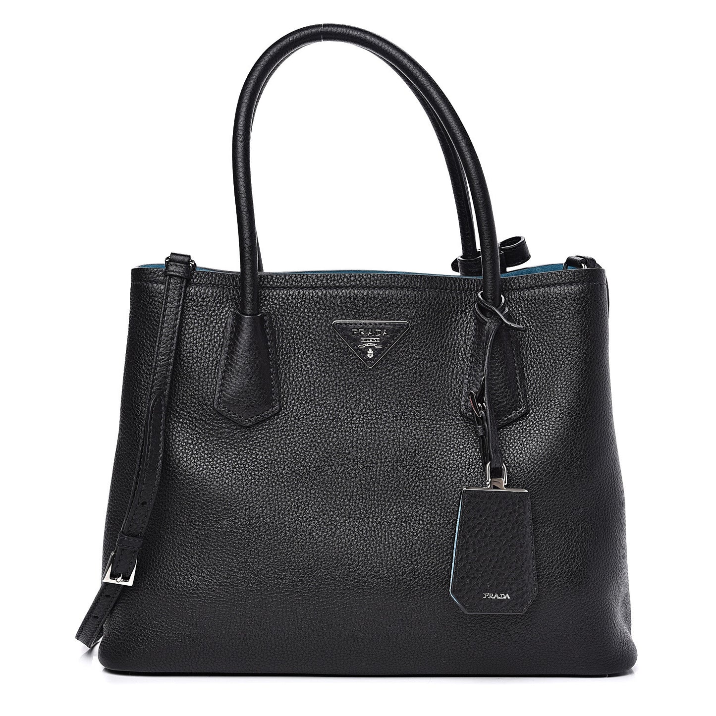Vitello Daino Medium Double Bag Black Celeste