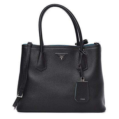 Prada Vitello Daino Medium Double Bag Black Celeste 1 of 11
