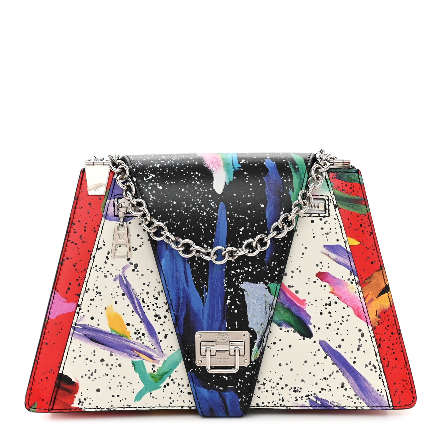 Calfskin Splash Print Trapeze Black White Red