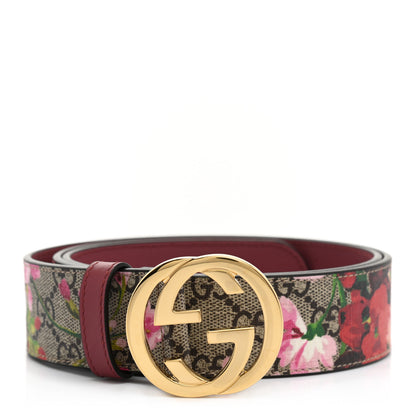 Gucci GG Supreme Monogram Blooms Moon Calfskin Interlocking G 37mm Belt 95 38 Beige Ebony Multicolor Dry Rose 1 of 5