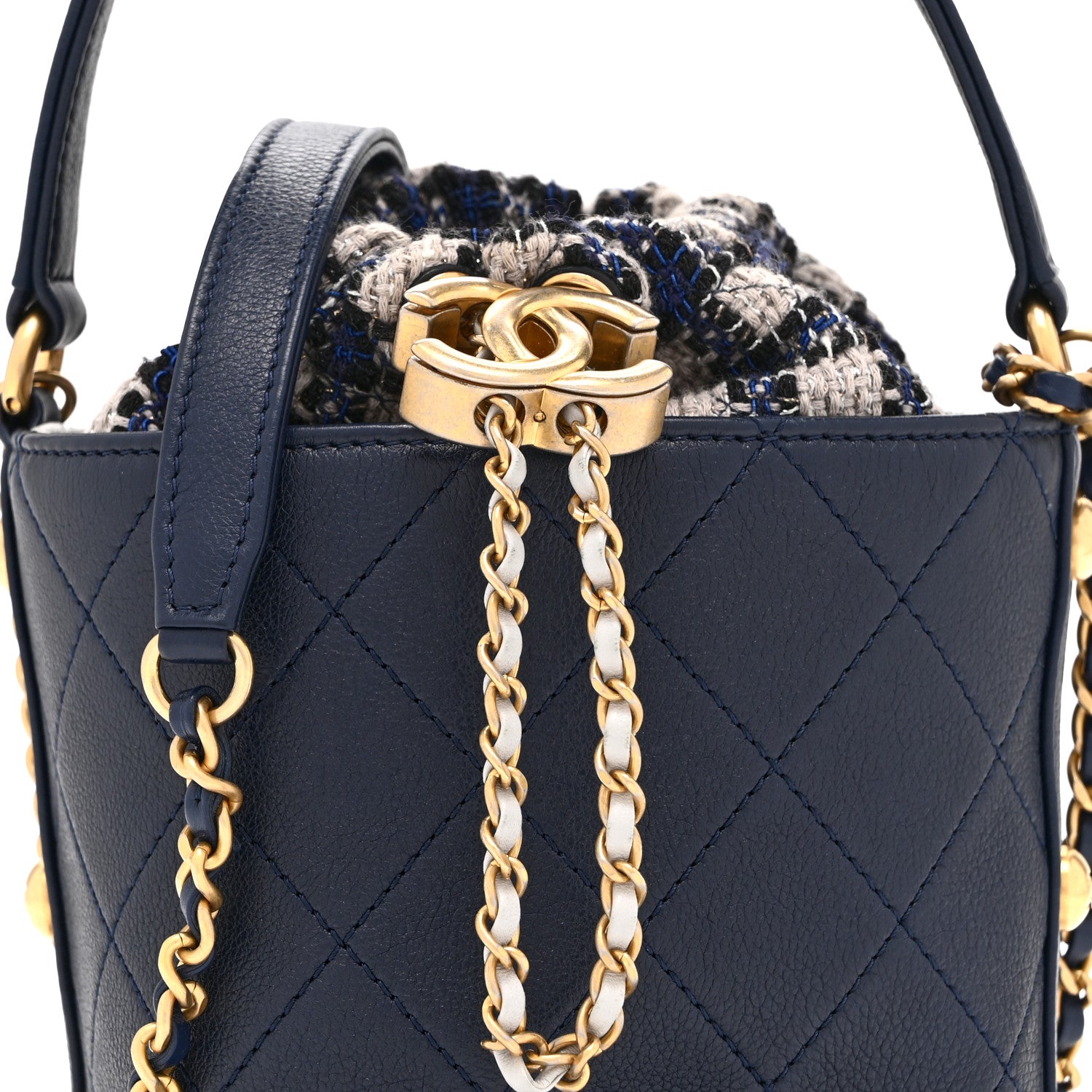 Chanel Calfskin Tweed Small CC Chain Bucket Drawstring Bag Navy Multicolor 8 of 10