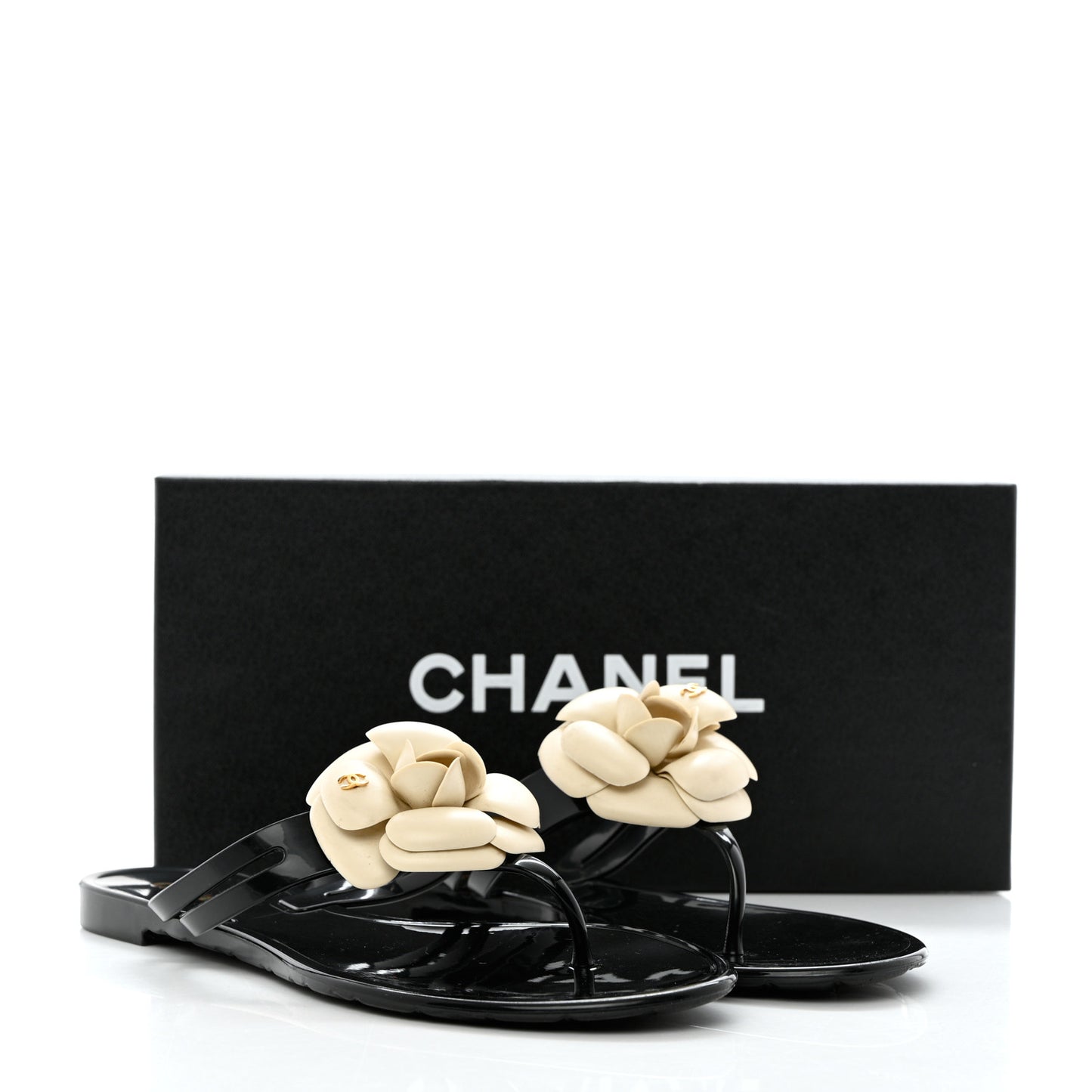 Jelly Quilted Camellia Thong Sandals 41 Black White