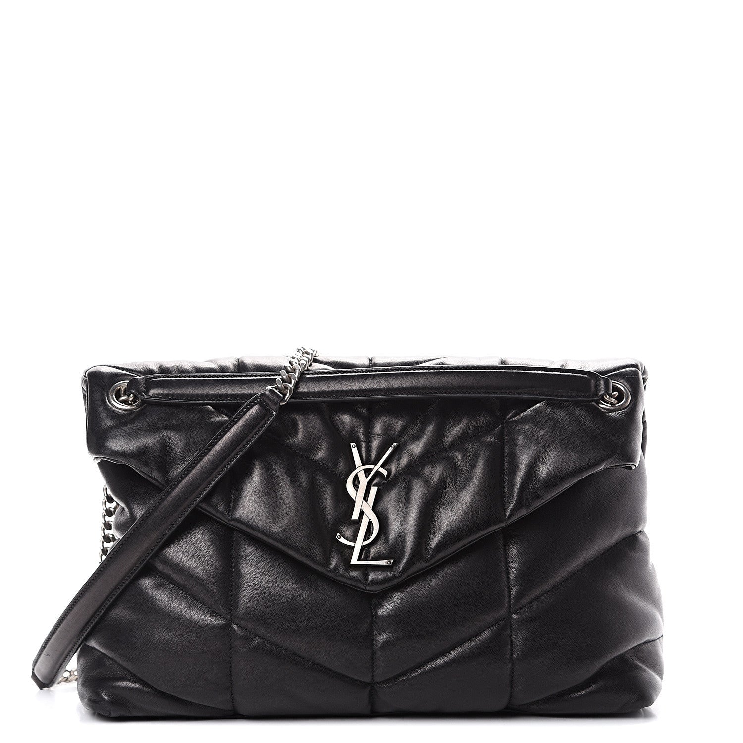Saint Laurent Lambskin Quilted Medium Loulou Puffer Monogram Chain Satchel Black 1 of 11