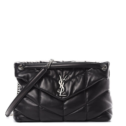 Saint Laurent Lambskin Quilted Medium Loulou Puffer Monogram Chain Satchel Black 1 of 11