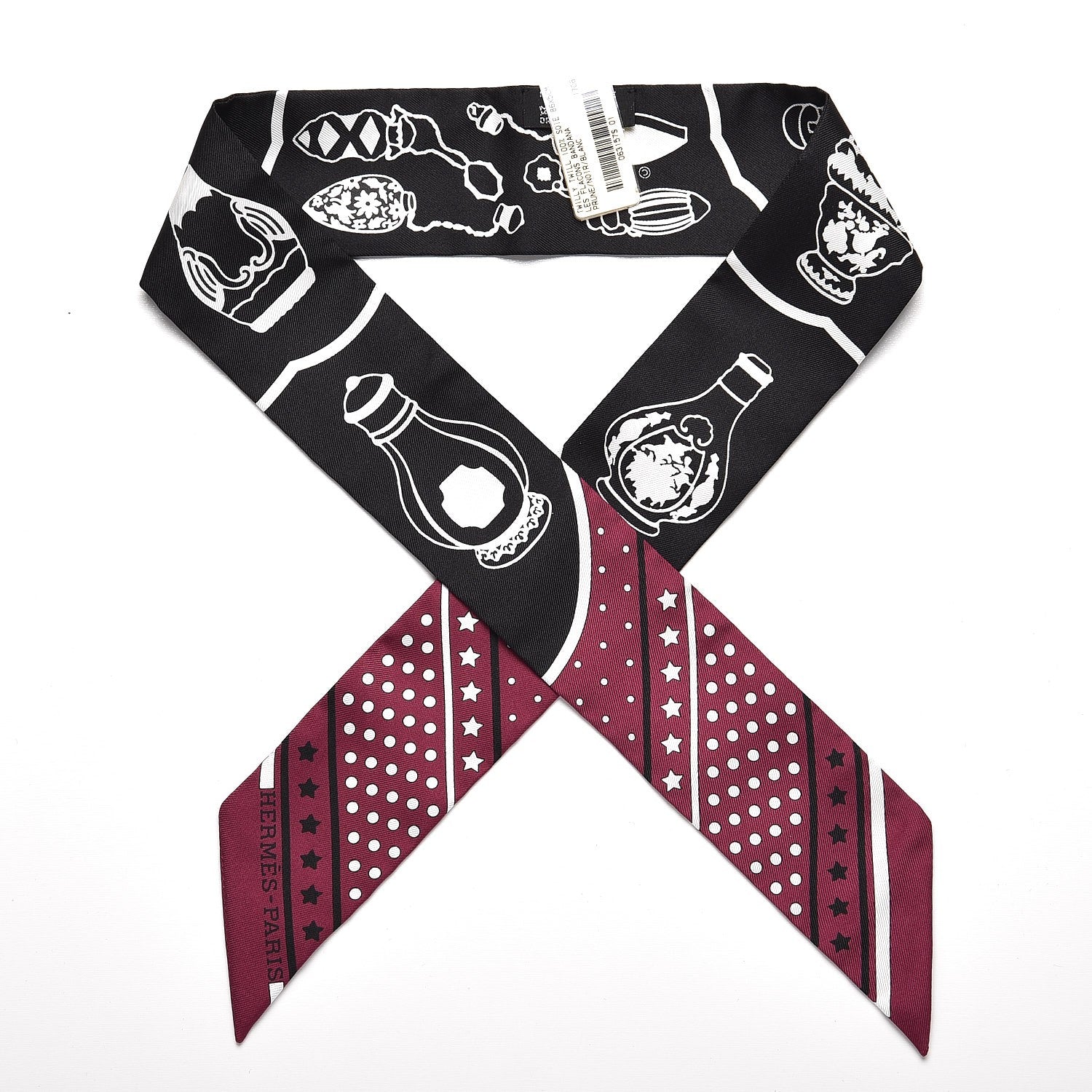 Hermes Silk Les Flacons Bandana Twilly Prune Noir Blanc 1 of 5