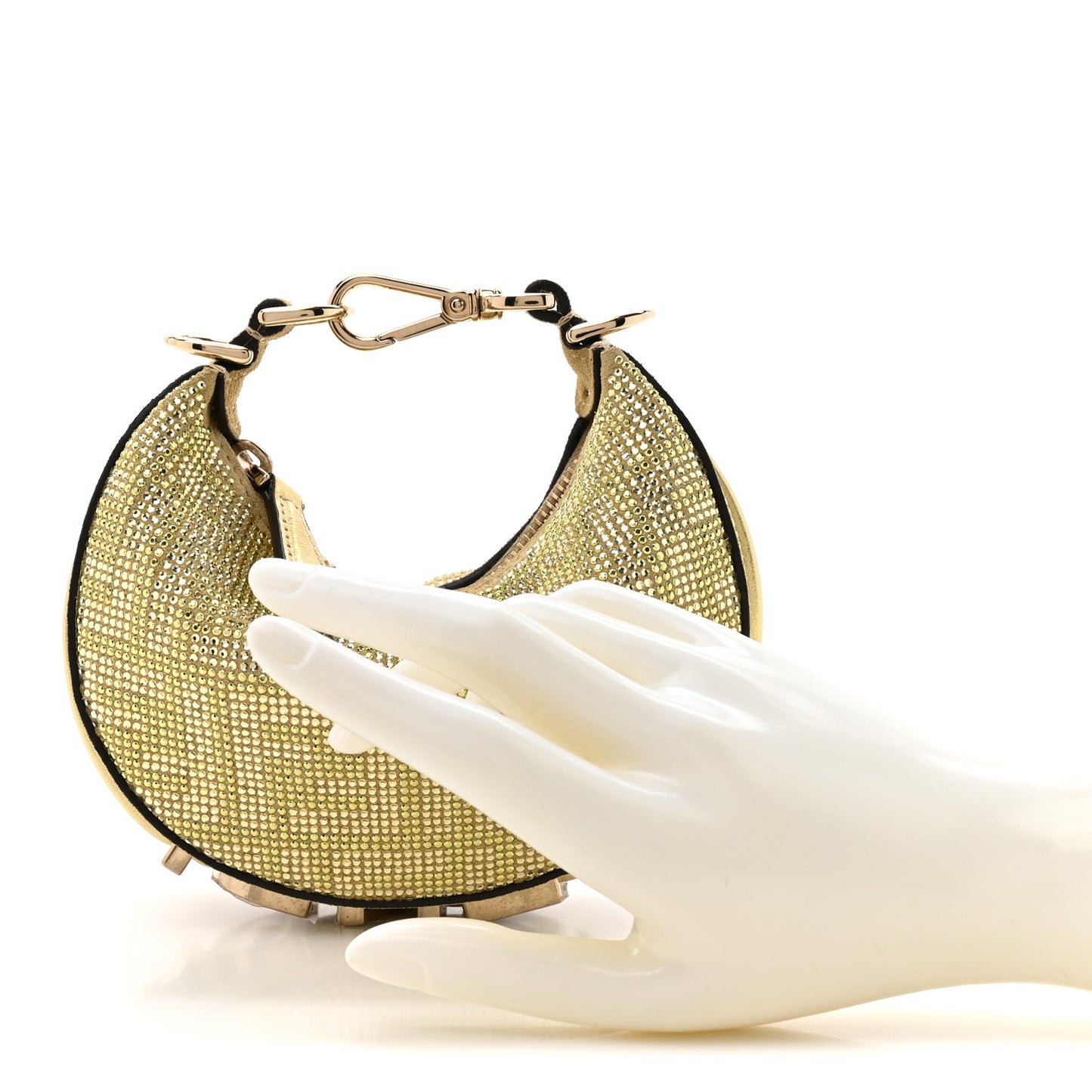 Crystal Vitello Laminato Suede FF Nano Fendigraphy Hobo Charm Platino