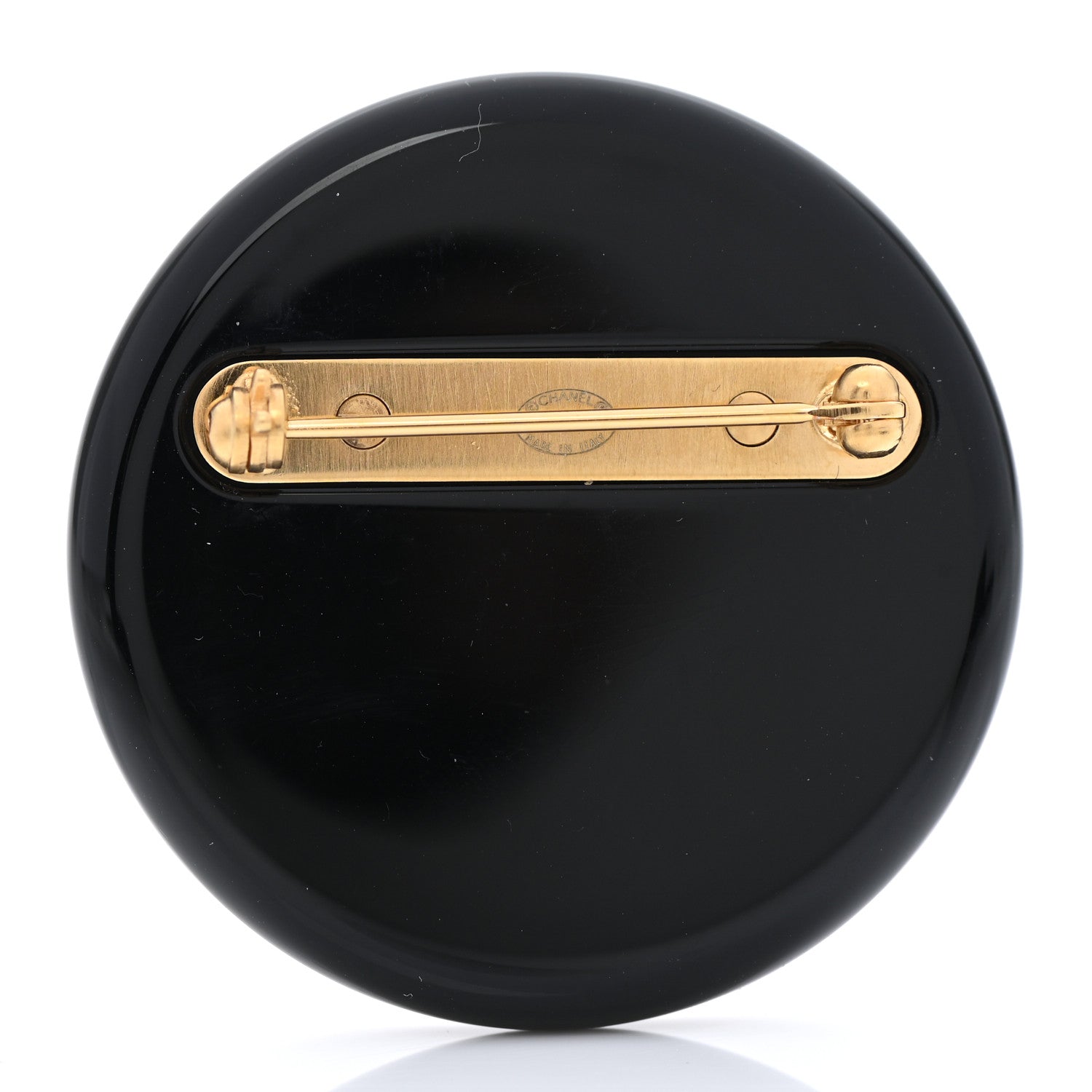Chanel Resin CC Button Brooch Gold Black 3 of 5