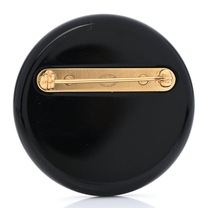 Chanel Resin CC Button Brooch Gold Black 3 of 5