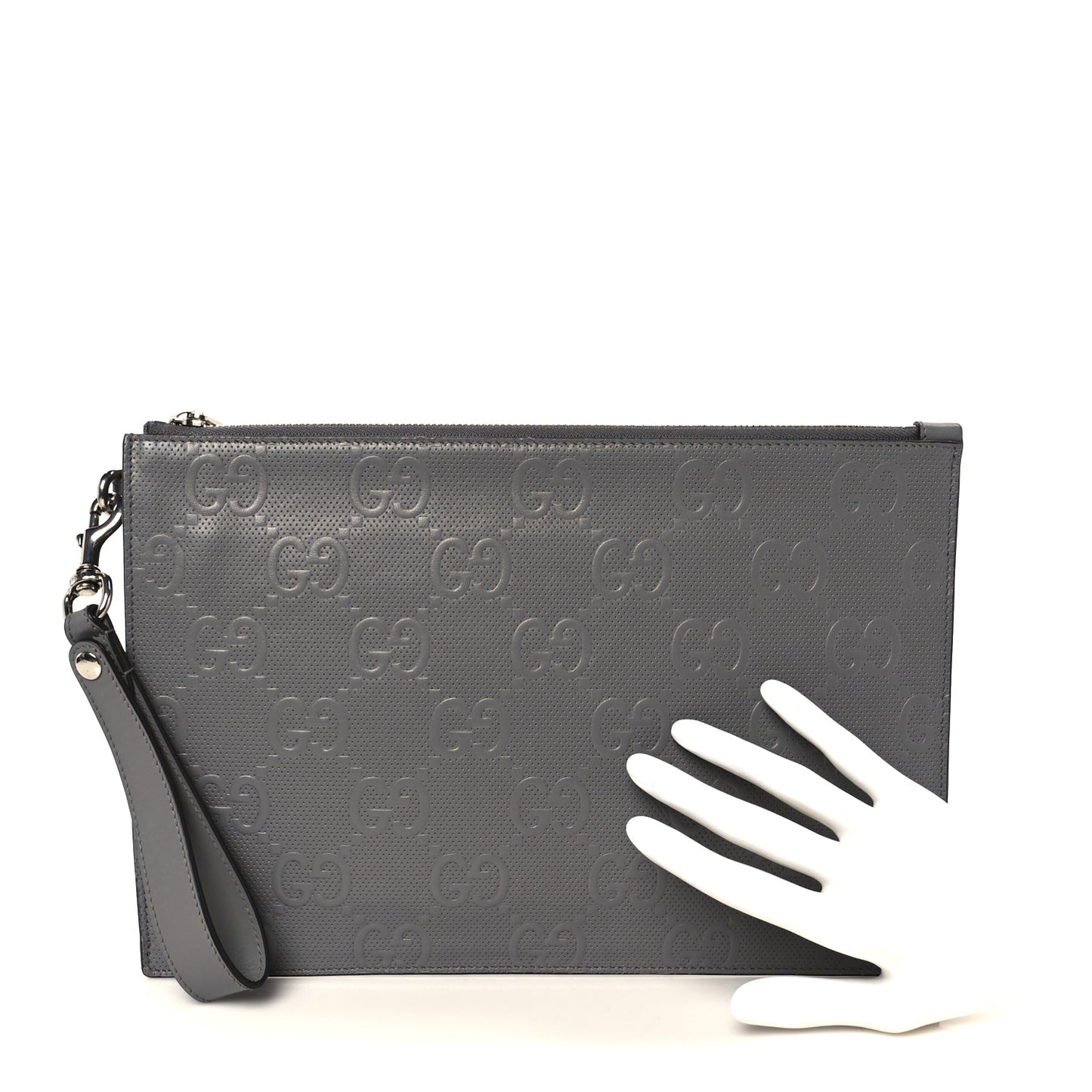 Calfskin GG Tennis Embossed Wristlet Pouch Grey