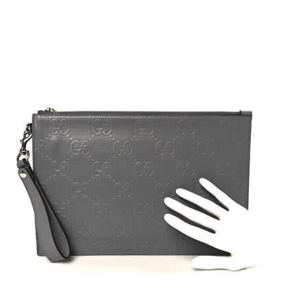Gucci Calfskin GG Tennis Embossed Wristlet Pouch Grey 2 of 8