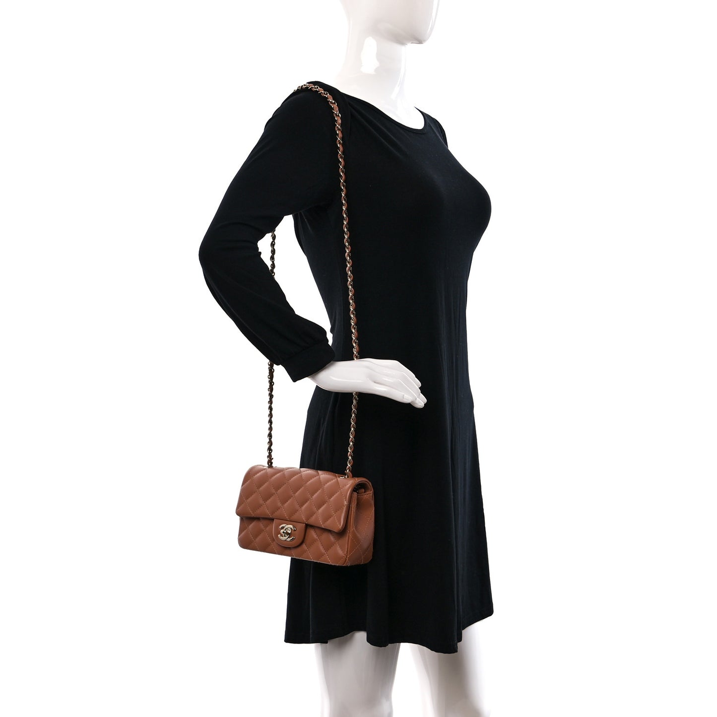 Lambskin Quilted Mini Rectangular Flap Brown