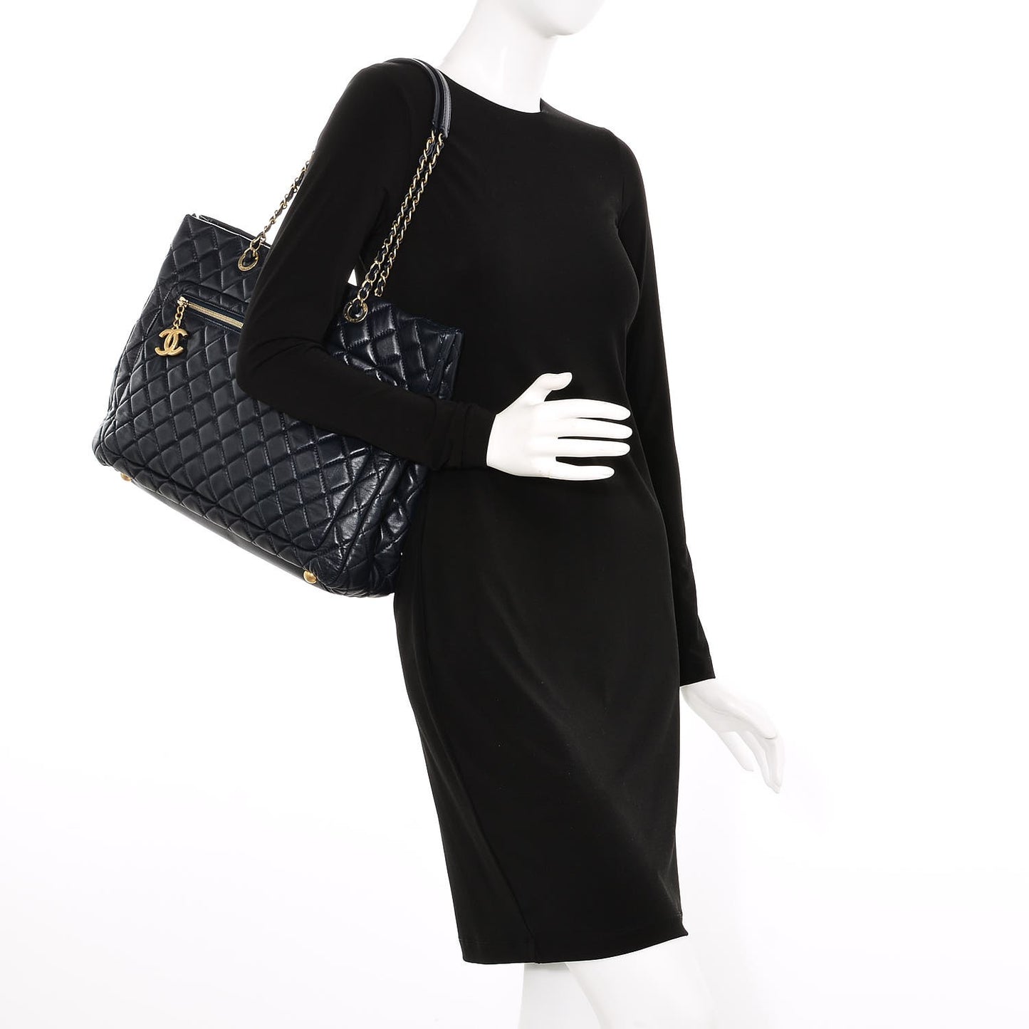 Lambskin Quilted Large Tote Navy
