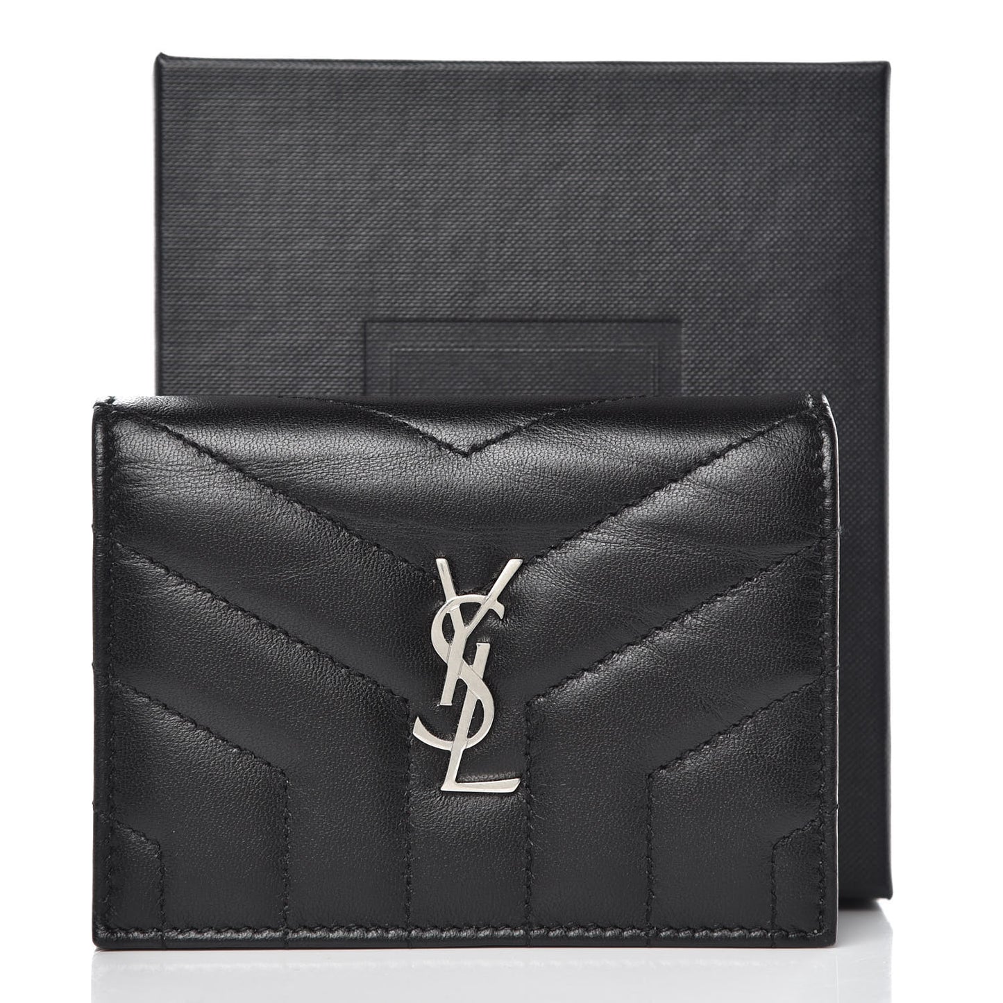 Lambskin Y Quilted Monogram Loulou Flap Wallet Black