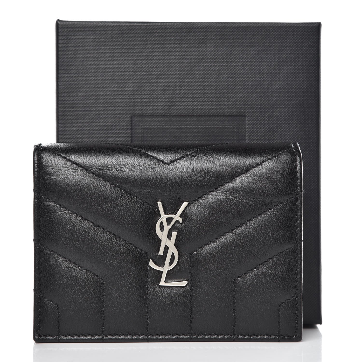 Saint Laurent Lambskin Y Quilted Monogram Loulou Flap Wallet Black 9 of 9